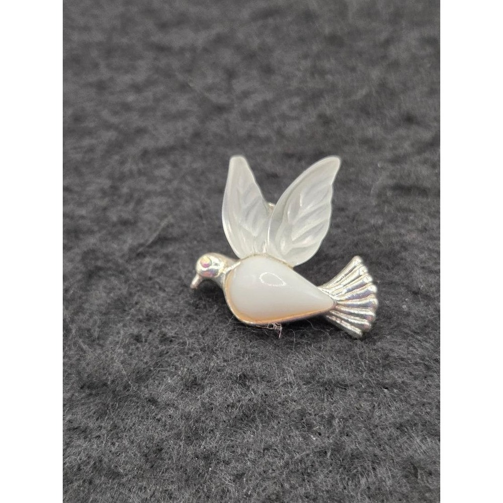 Olit White Dove Clear Lucite Lapel Tie Pin Signed 1" Long